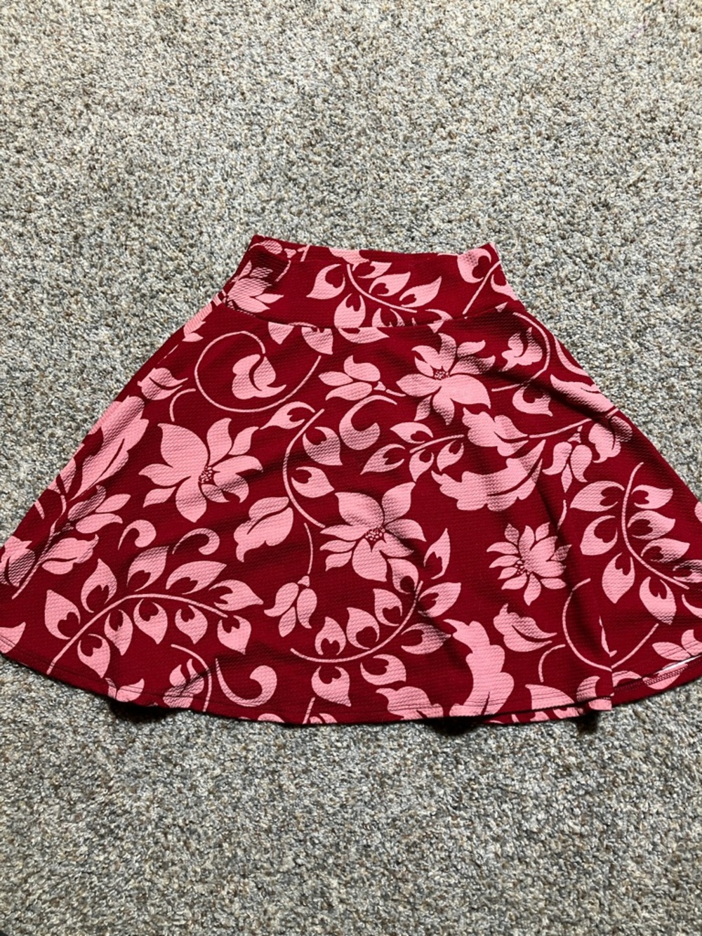 LuLaRoe Red Skater Skirt with Pink Floral Print